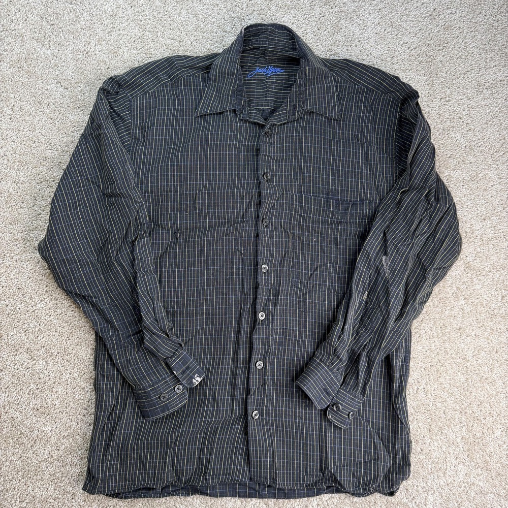 Jack Lipson Shirt Mens Large Black Check Long Sleeve Button Up Woven Casual